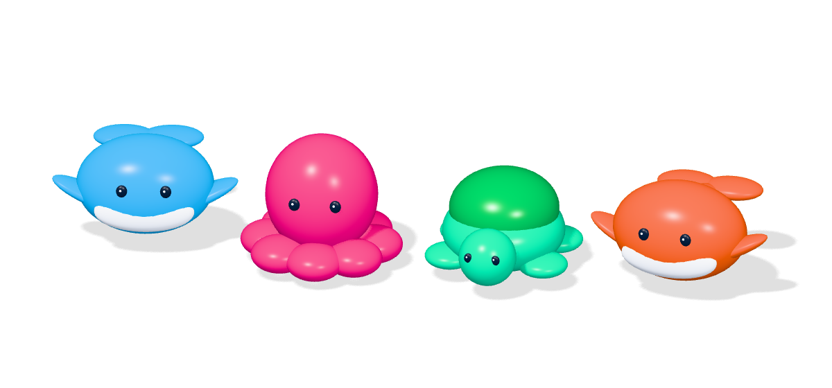 Four colourful sea-creature mockups