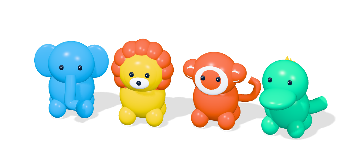 Original digital mockup of four colourful safari animals